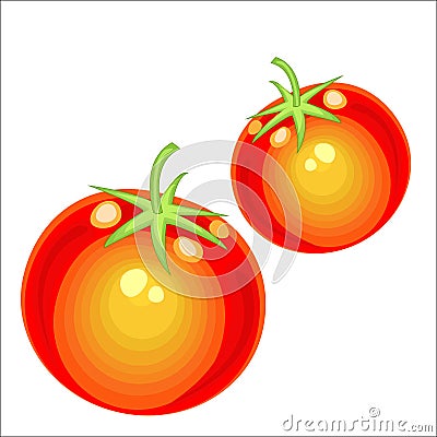 Ripe beautiful vegetable. Juicy delicious tomato, a source of useful vitamins and trace elements. Essential element in cooking. Cartoon Illustration