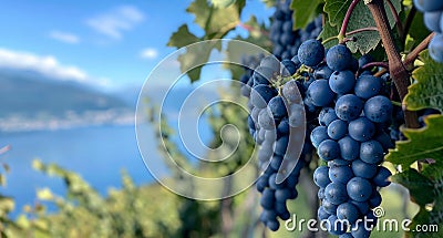 Ripe Blue Grapes on the Vine Stock Photo
