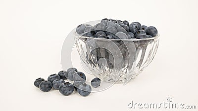 Ripe blueberries in crystal dish. Stock Photo