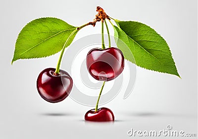 Illustration of red cherries on white infinite background. Stock Photo