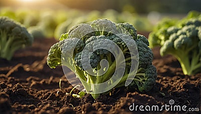 ripe broccoli the garden outdoors leaf nature cultivation harvest gardening Stock Photo