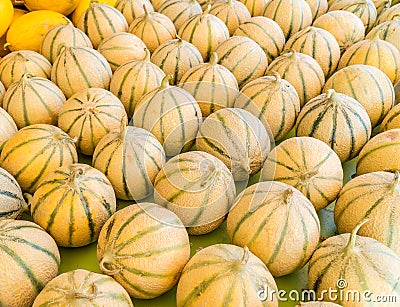 Ripe cantaloupe melons. Food background Stock Photo