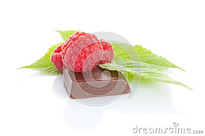Ripe delicious raspberry with chocolate Stock Photo