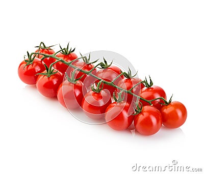 Ripe fresh cherry tomatoes on branch isolated on white background. Stock Photo