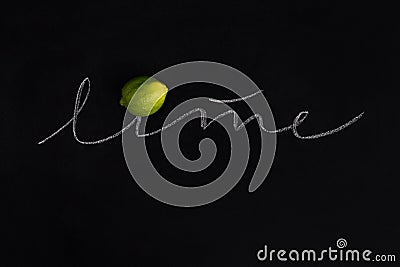 Ripe fresh lime with the inscription Stock Photo