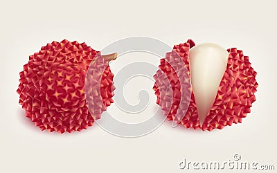 Ripe fresh litchi fruits realistic isolated Stock Photo