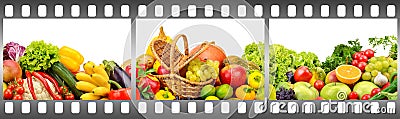 Ripe fruits and vegetables in frame made of photographic film Stock Photo