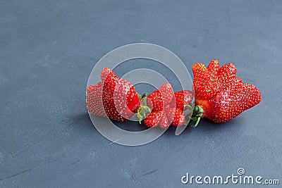 Ripe funny strawberry berries. Trendy food. Concept - Food waste reduction. Using in cooking imperfect products Stock Photo