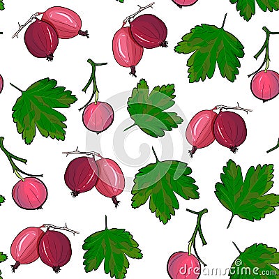 Ripe gooseberries seamless pattern. Vector Illustration