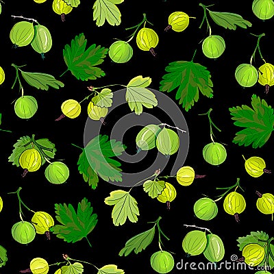 Ripe gooseberries seamless pattern. Vector Illustration