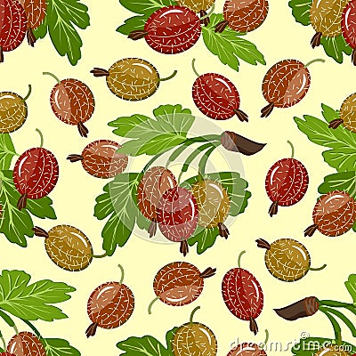 Ripe gooseberries in a vector pattern. Vector Illustration