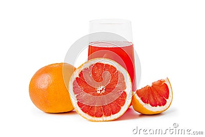 Ripe grapefruits and glass of juice Stock Photo