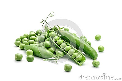 Ripe green peas on a white background. An isolated object. Stock Photo