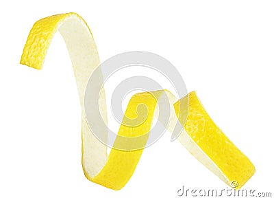 Ripe lemon twist isolated on white background. Lemon peel as cocktail ingredient. Healthy food Stock Photo