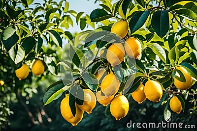 ripe lemons on leafy branch Stock Photo