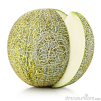 Ripe melon with slice isolated on white Stock Photo