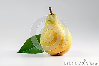 Ripe pear with a leaf, isolate on a white background. Macro studio shot. AI generated Stock Photo
