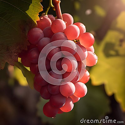 Ripe pink grapes in vineyard growing naturally, pink grapes on vine in garden, generative AI Stock Photo
