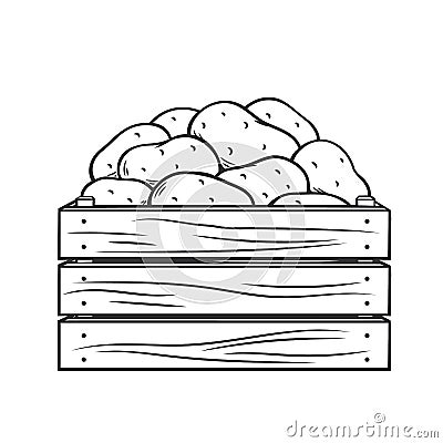 Ripe potatoes in wooden box Vector Illustration