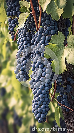 Ripe and ready clusters of Cabernet sauvignon grapes in vineyard Stock Photo