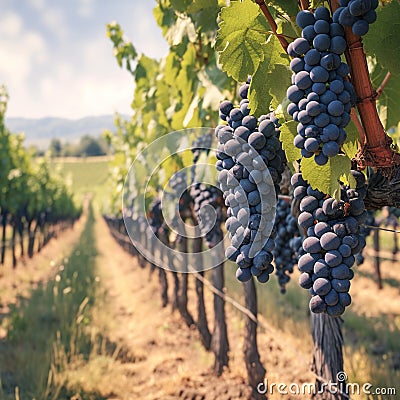 Ripe and ready clusters of Cabernet sauvignon grapes in vineyard Stock Photo