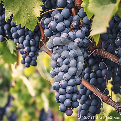 Ripe and ready clusters of Cabernet sauvignon grapes in vineyard Stock Photo