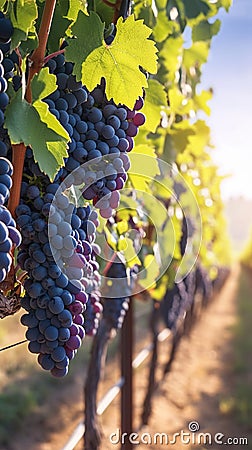 Ripe and ready clusters of Cabernet sauvignon grapes in vineyard Stock Photo