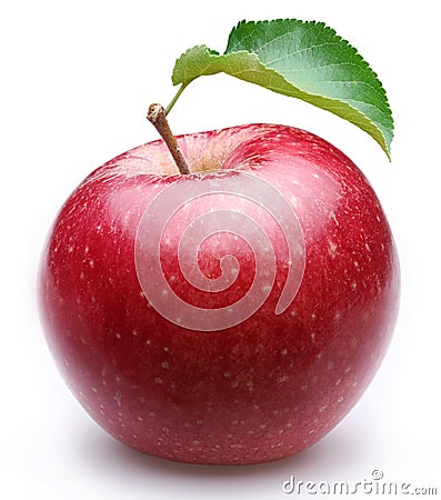 Ripe red apple with a leaf. Stock Photo