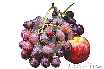 Ripe red grape with apple, closeup, isolated on white background Stock Photo