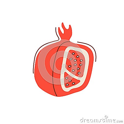 Ripe red pomegranate flat vector abstract element Vector Illustration