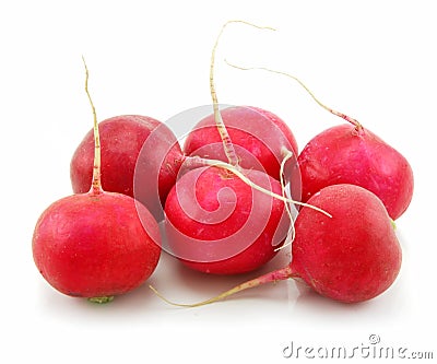 Ripe Red Radishes Isolated on White Stock Photo