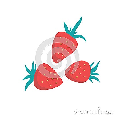 Ripe red strawberries, whole berries. Fresh fruits on a white background Vector Illustration