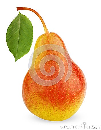 Ripe red-yellow pear fruit with leaf Stock Photo