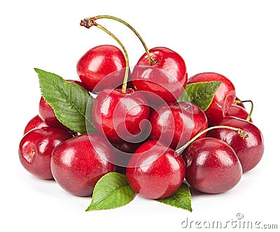 Ripe ripe cherries isolated on white background Stock Photo