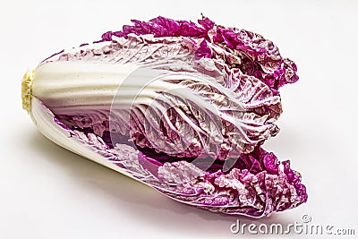Ripe single purple Napa chinese cabbage. Fresh whole head of cabbage. Isolated on white background Stock Photo