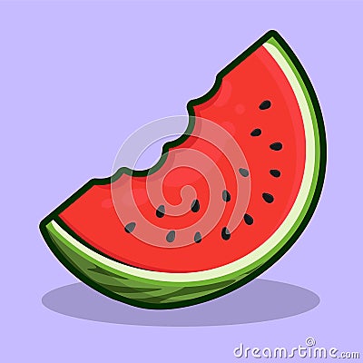 Ripe slice of watermelon. Autumn harvesting. Watermelon icon with thick stroke. Cartoon vector on colored background Vector Illustration