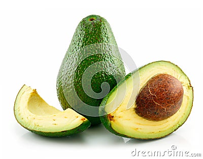 Ripe Sliced Avocado Isolated on White Stock Photo