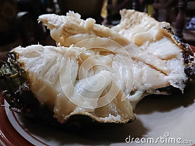 Ripe soursop fruit that has been split looks sweet white Stock Photo