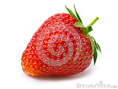 Ripe strawberry with leaves isolated on a white Stock Photo