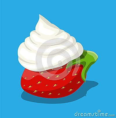 Ripe strawberry and whipping cream Vector Illustration