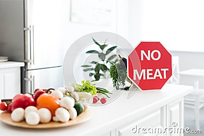 ripe tasty vegetables and no meat sign Stock Photo