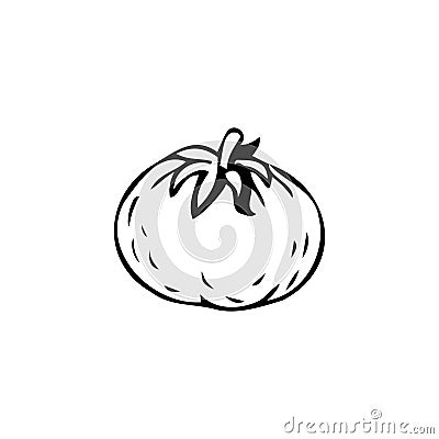 Ripe tomato thin black lines on white background - Vector Vector Illustration