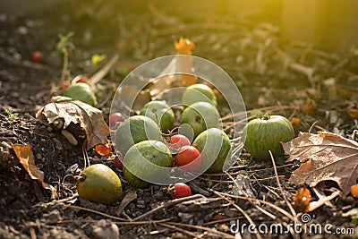 Ripe and Unripe Tomatoes in Autunum Garden Stock Photo