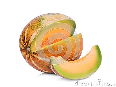 Ripe whole and slice musk melon isolated on white Stock Photo