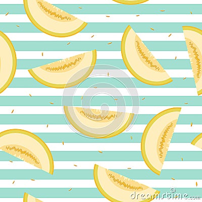 Ripe yellow cut pieces of melons Vector Illustration