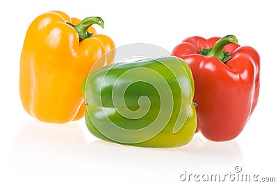 Ripe Yellow, Green and Red Paprika Isolated Stock Photo