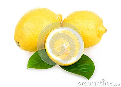 Ripe yellow lemons isolated over white Stock Photo