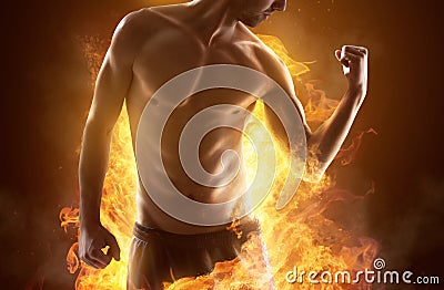 Ripped Man tensing his muscles Stock Photo