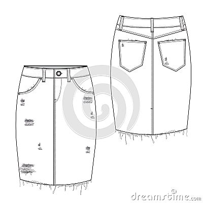 Ripped Midi Jean Skirt Stock Vector - Image: 39551041