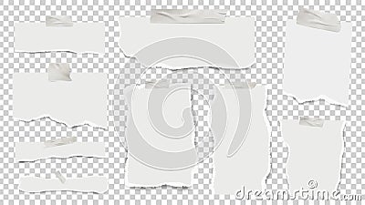 Ripped notes paper. Realistic sheets glued with tape, empty blank papers vector set Vector Illustration